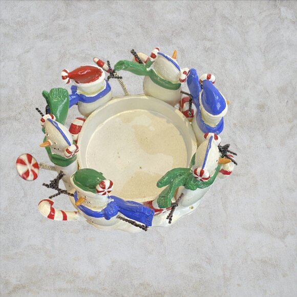 CHRISTMAS CANDLE -- Snowmen and Peppermint Holder, White Sparkly Candle - Picture 8 of 8